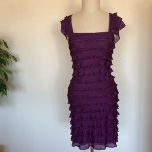 NWOT Max Studio purple tiered ruffle dress S